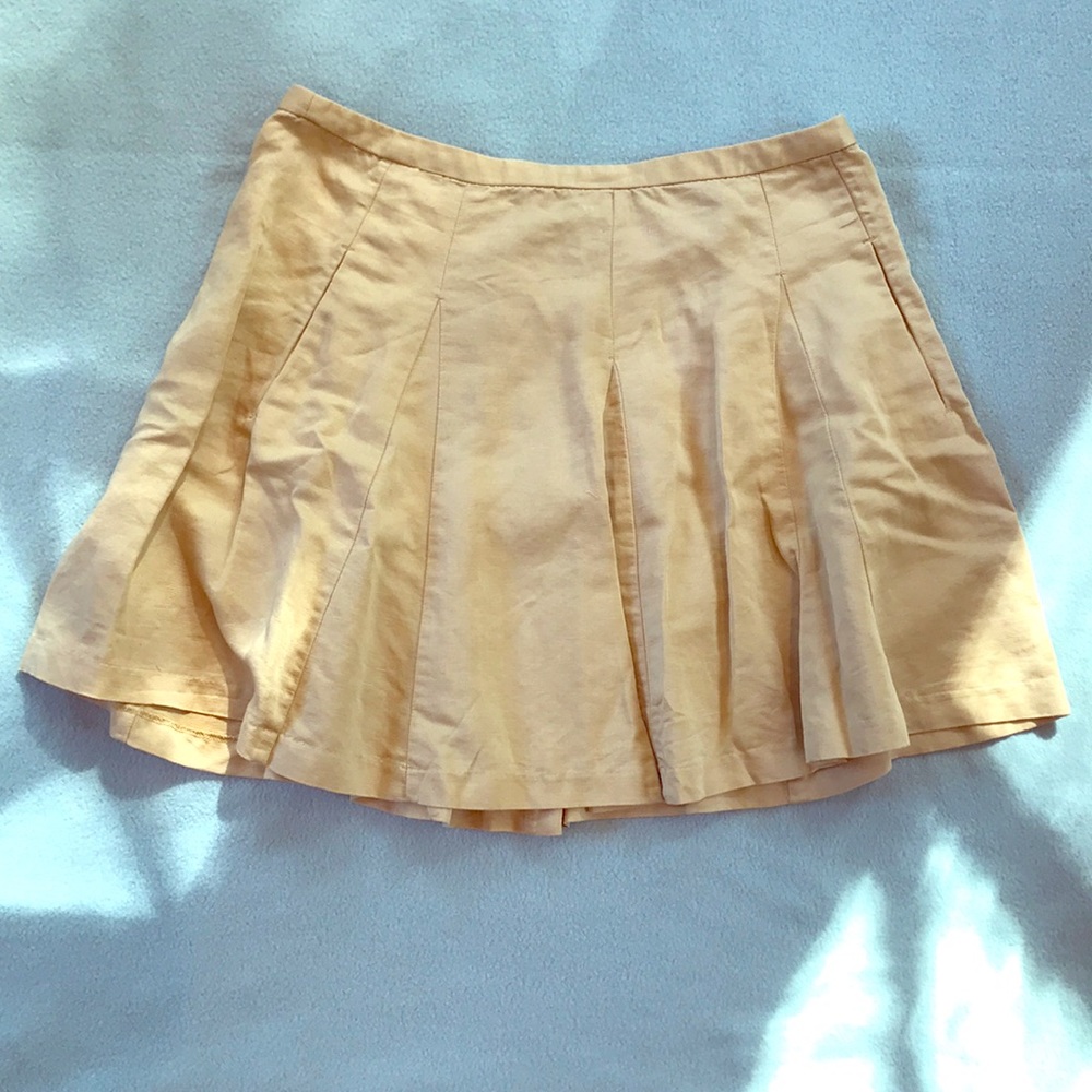 Yellow J. Crew Pleated Linen Skirt, size 10